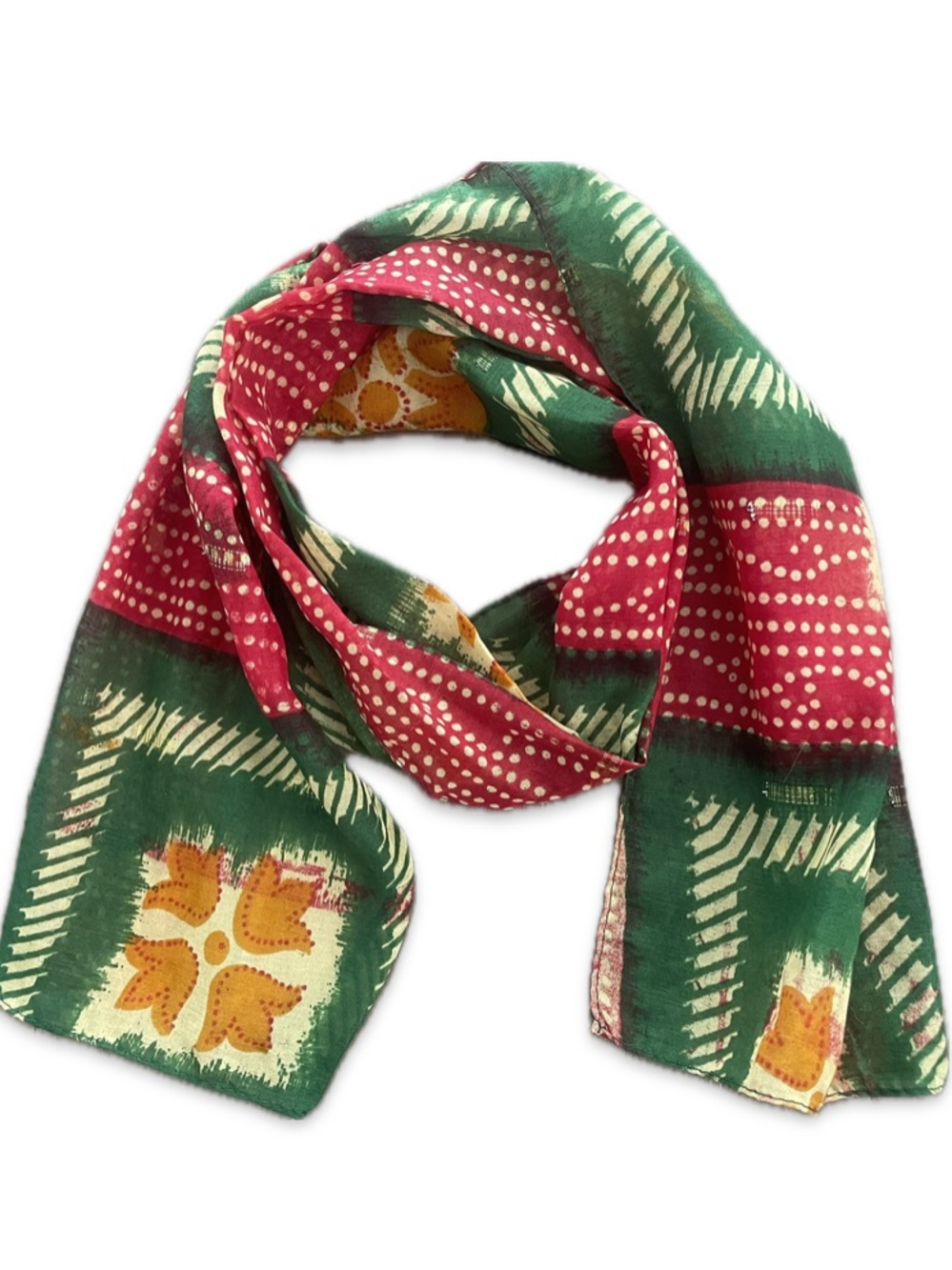 Vintage Vibrant Floral Patchwork Twilly Scarf Sparkle Ribbon Bag Wrap 41x8